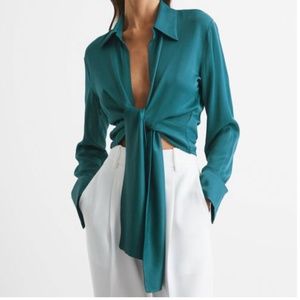 Reiss Corinne Tie-Front Shirt - Green - PICTURE #2